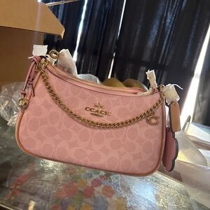Pink Powder Teri Shoulder Bag In Signature Canvas With Charms